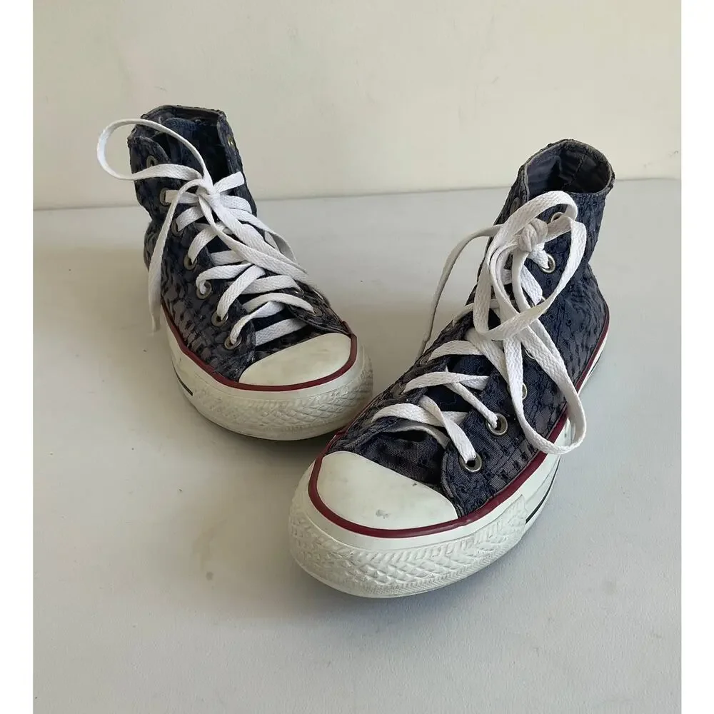 Converse Chuck Taylor All Star High Top Blue Perforated Sneakers Women's Size 7 - Picture 1 of 8